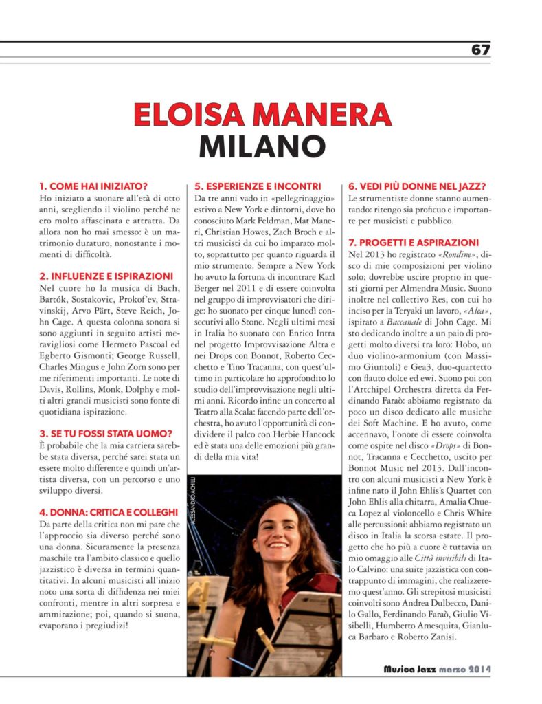 Musica Jazz (2014/05), Intervista di Rosarita Crisafi